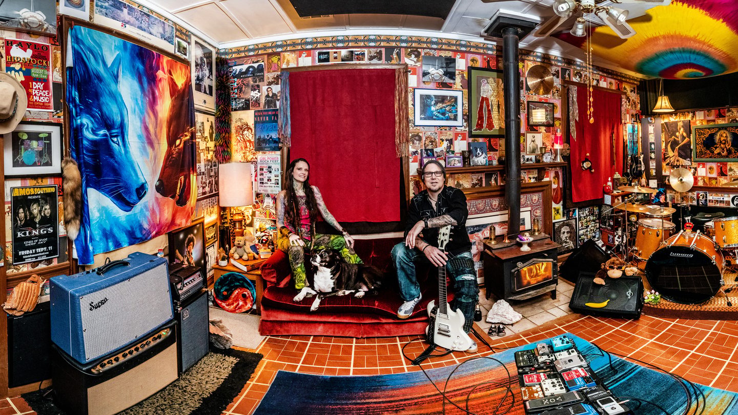 Hayley and Rocketman sitting in their studio